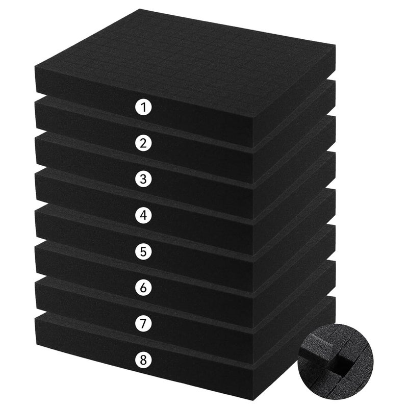 Aolabela Part Foam Insert - Polyurethane Pluck Pre Cube Sheet Foam with Bottom Use for Boxes Cases Padding Camera, Tool Box，Board Game Box (8pcs, 16x12x2 in) - Image 1